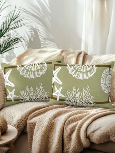 Outdoor Pillows Waterproof Set of 2, Sage Green Coastal Patio Throw