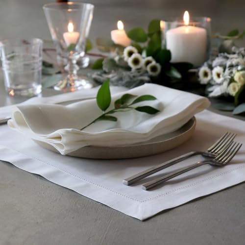 Huddleson Hemstitched Ivory Linen Placemat 15x20 (Set of Six) Luxury