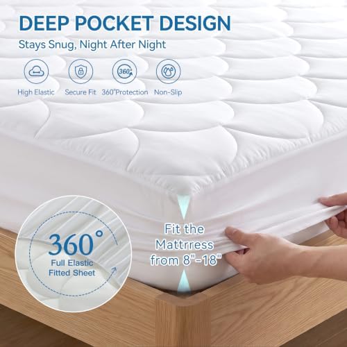 Cooling Mattress Pad Queen, Breathable Quilted Fitted Mattress