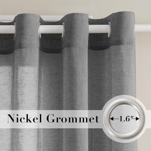 H.VERSAILTEX Charcoal Grey Linen Sheer Curtains 96" 2 Panels Grommet