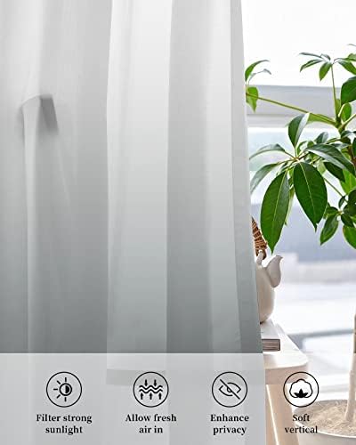 Grey Ombre Sheer Curtains 63 Inch Length Grommet Semi Sheer Drapes for