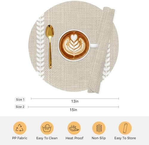 Minimalist Oatmeal Stripe Round Braided Placemats Set of Set of 8 Heat