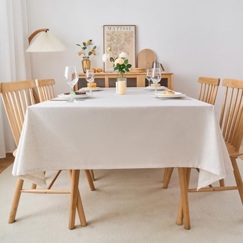 Rectangle Natural Flax Linen Solid Color Tablecloth, Spring Stain