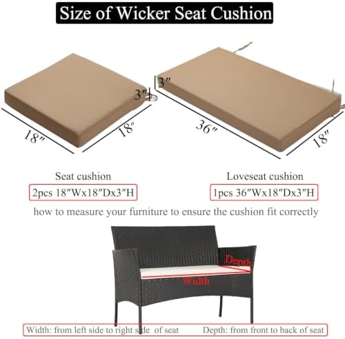 3 Piece Wicker Patio Cushion Set with Foam Waterproof Outdoor Loveseat