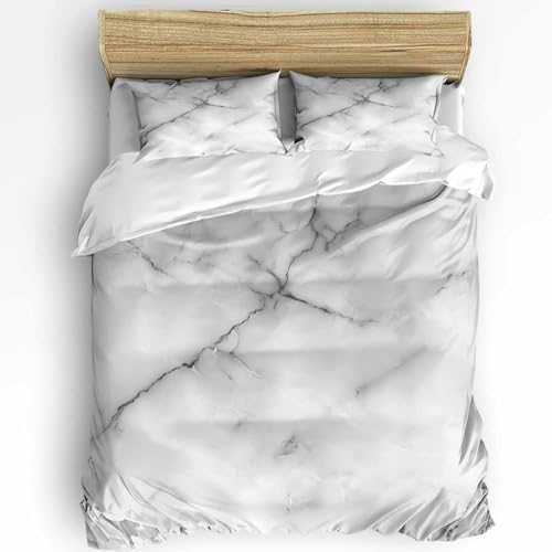 Duvet Cover Set Queen, Gray Marble Gradient Crack Art 3 Piece Bedding