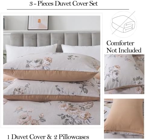 FADFAY 100% Brushed Cotton Queen Size Duvet Cover Set Vintage Luxury