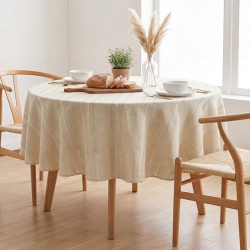Horaldaily Beige Round Tablecloth, 70×70 Inch, Farmhouse Decor