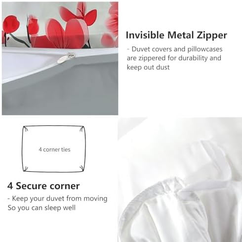 Ink Style Plants and Flowers Grey Duvet Cover Set King (104 x 90 in)