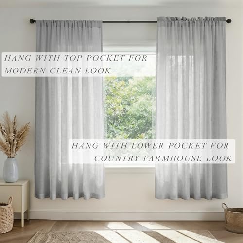 Grey Bedroom Curtains 63 Inch Length for Living Room 2 Panels Rod