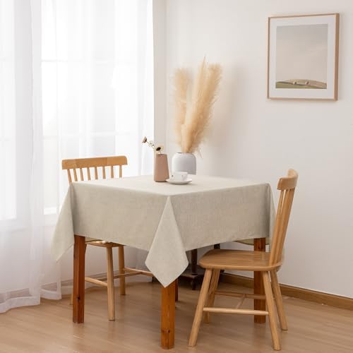 Hiasan Beige Faux Linen Square Tablecloth 60 x 60 Inch for Dining Room
