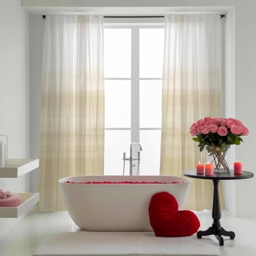 Beige White Sheer Curtains 108 Inch Long 2 Panels Light Filtering