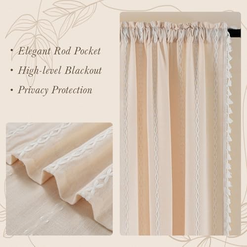 MitoVilla Cream Boho Farmhouse Living Room Curtains 63 Inch Length 2