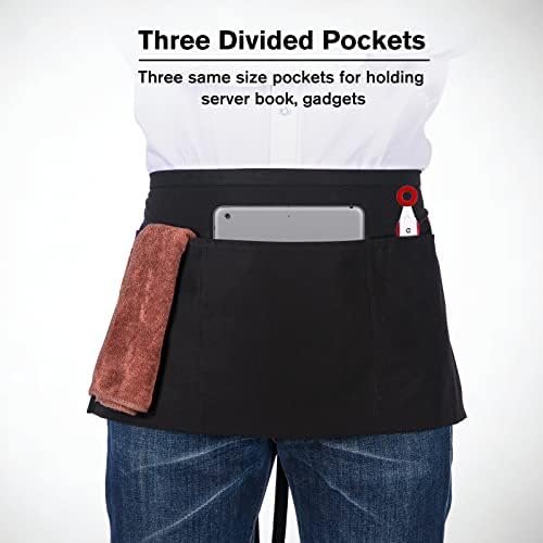 Jubatus 3 Pack 100% Cotton Server Apron with 3 Pockets for Women Men