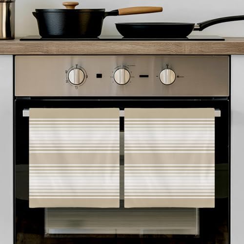 Beige Striped Kitchen Towels Set of 3, Ultra Absorbent Dish Towels