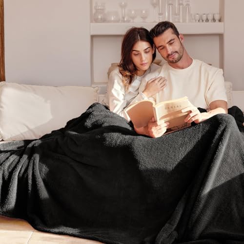 Exclusivo Mezcla Soft Plush Fleece Throw Blanket for Couch Dark Grey
