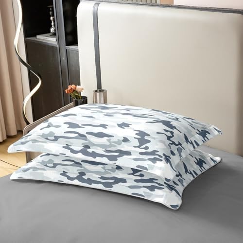 Manfei Grey Camouflage 100% Cotton Duvet Cover Set Minimalist Camo