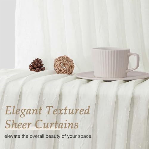 OVZME Ivory Sheer Curtains 96 Inches Long 2 Panels Set, Farmhouse