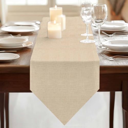 Beige Table Runner 108 inches Long Rustic Farmhouse Minimalist Solid