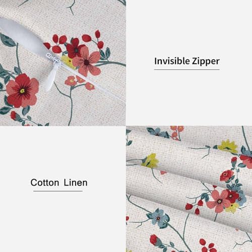 Floral Throw Pillow Covers Set of 2,Ancient Green Red Yellow Flowers