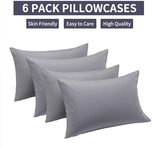 Light Grey Pillowcases 6 Pack, Queen Size, Soft and Comfy, Allergies