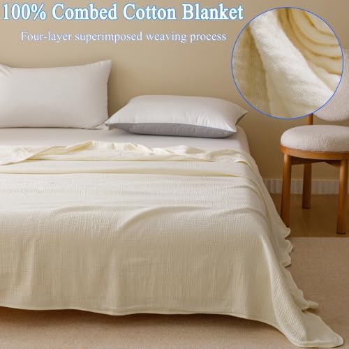 100% Combed Cotton Blanket Queen Size 80" x 90", Natural Wrinkle