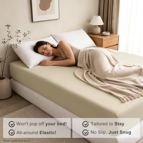 Aerlomi Twin XL Fitted Sheet, 39x80, Brushed Microfiber, Light Taupe