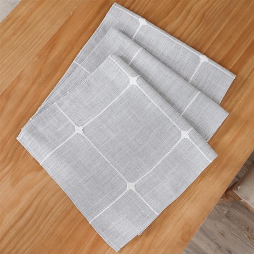 NEWISHER Rustic Embroidered Plaid Cloth Table Runner 72 inches, Grey