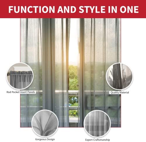 Sapphire Home Gray/Sage Sheer Curtains - 63 Inches Length, 2 Panels