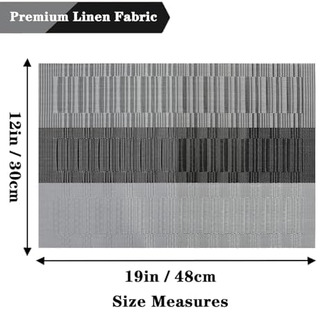 Black Gray Placemats Set of 4 - Heat Resistant Non-Slip Place mats for