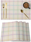 Placemats Set of 8, Colorful Geometric Plaid Woven Placemat, Linen