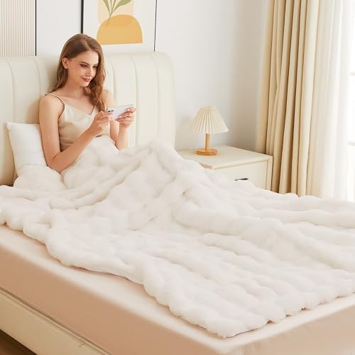 ORINOVA Light Beige Fluffy Blanket King Size Faux Bunny Fur Fuzzy