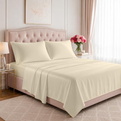 Carressa Linen 1200 Series Egyptian Cotton Sheets King Size Set, Ivory