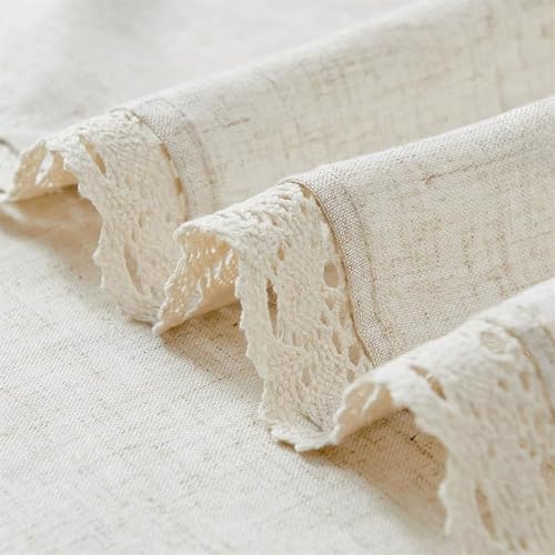 Beige Linen Curtains 63 Inch Long for Bedroom Living Room Semi Sheer