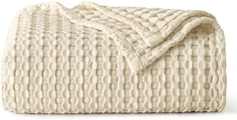 Bedsure Cooling Cotton Waffle Weave Blanket - Lightweight Breathable