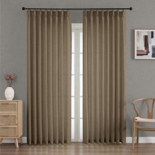 Pinch Pleated Linen Texture Semi Sheer Curtains Oatmeal 84 in Long