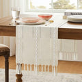 Hemstitched Farmhouse Table Runner, Beige 13x36 Inch, Cotton Linen