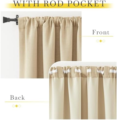 NICETOWN Faux Linen Room Darkening Thermal Curtains 84 inches Long