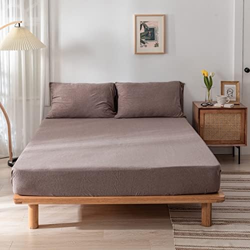 DONEUS King Fitted Sheet Fits Up to 15" Deep Pocket, Solid Brown