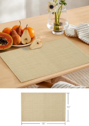 Table Runner and Placemats Set of 6 Beige Woven Canvas Table Runner