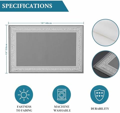 Grey Geometric Placemats Set of 8, Cotton Linen Fabric Place Mats
