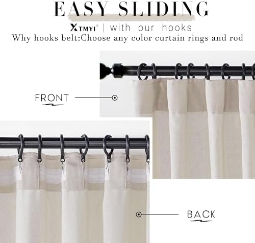 XTMYI Oatmeal Beige Back Tab/Hook Belt Linen Cotton Sheer Curtains
