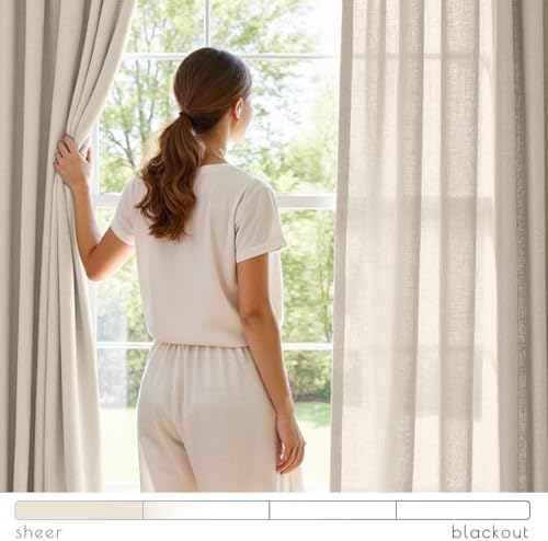jinchan Linen Curtains Light Filtering Back Tab 38x84 Inch 2 Panels