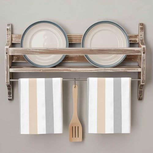 Classical Beige Grey Striped Kitchen Towels Soft Absorbent Dish Towels