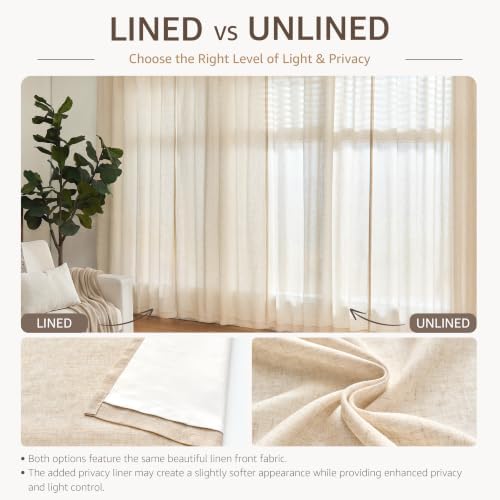 jinchan Linen Curtains 96 Inch Light Filtering Grommet 2 Panels Beige