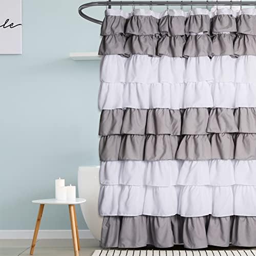 72" x 72" Elegant Ruffle Shower Curtain Modern Farmhouse Fabric Shower