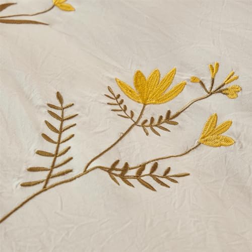 INFLAG Flower Duvet Cover Set, 3 Piece Cover Set Embroidered Floral