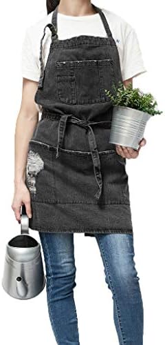 Cotton Denim Apron Soft - Unisex Adjustable Bib Apron with 5-Pockets