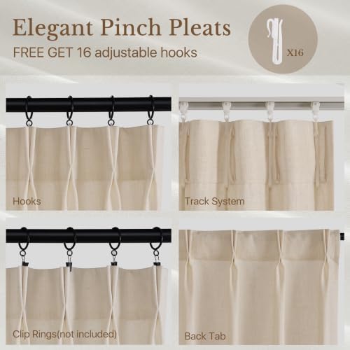StangH Pinch Pleat Natural Linen Textured Curtains for Bedroom, 2
