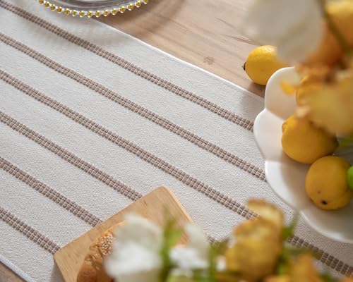 Caflife Boho Table Runner 60 Inchs Long Taupe and Beige, Cotton and