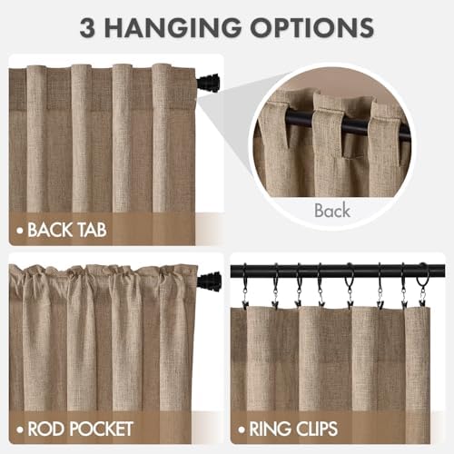 MIULEE Thick Linen Curtains, 42Wx96L, Brown Tan Semi Sheer Linen